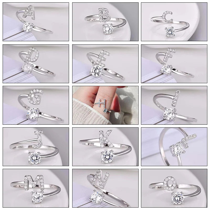 26 Letter Open Finger Rings A-Z Jewelry