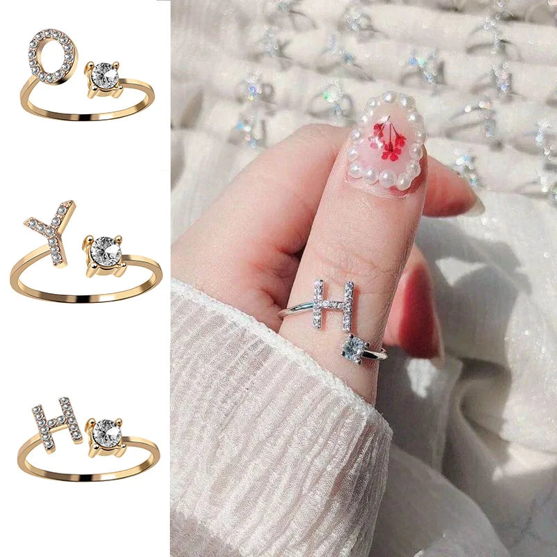 26 Letter Open Finger Rings A-Z Jewelry