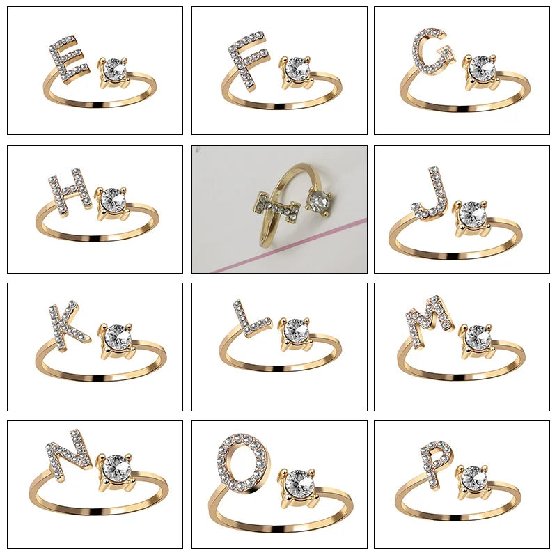 26 Letter Open Finger Rings A-Z Jewelry